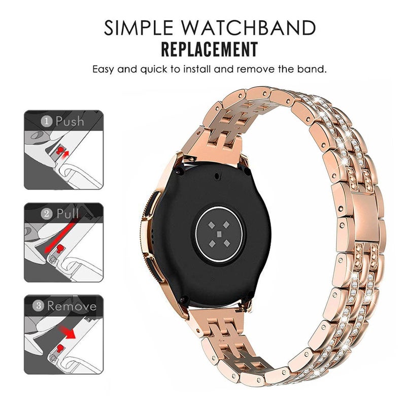 DEALELE Bands Compatible with Samsung Galaxy Watch 7 / FE / 6/6 Classic / 5/5 Pro / 4/4 Classic/Huawei GT3 / GT2 42mm, 20mm Bling Diamond Metal Replacement Strap for Women Men (Rose gold) - Image 3